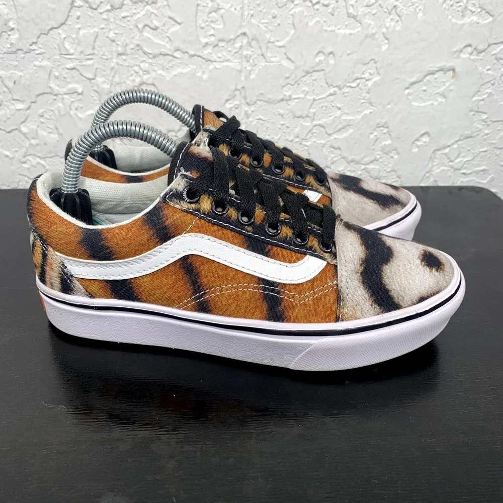 VANS Old Skool Shoes Kids Size 3 Tiger Leopard Skateboarding Sneakers